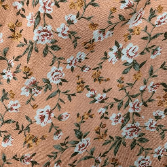 Vintage 90s Peach Floral Mini Dress Rayon Button Front Short Sleeve Scoopneck - Picture 10 of 11